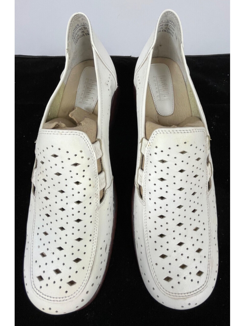 Vision Comfort White Leather Perforated Slip On Loafers Womens 11M Comfort
